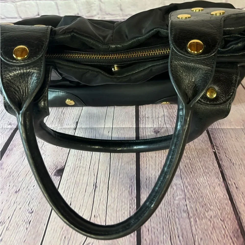Per Se By Carlisle Classic Black Nylon Leather Purse Gold Accents Shoulder Bag